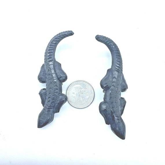 Sunya Currie Gecko Lizzard Clip On Earrings Wood … - image 7