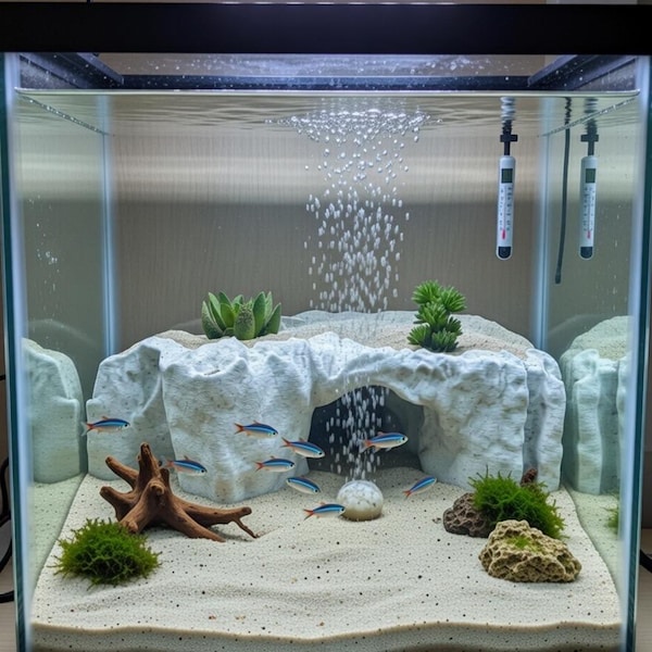 Adjustable 3D Printed Rock Wall Divider with Hide for Aquarium/Terrarium Fish Tanks