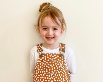 Handmade pinafore, pinafore, spots, kids overalls, drill cotton pinafore, girls clothes, kids handmade clothing, Australian seller