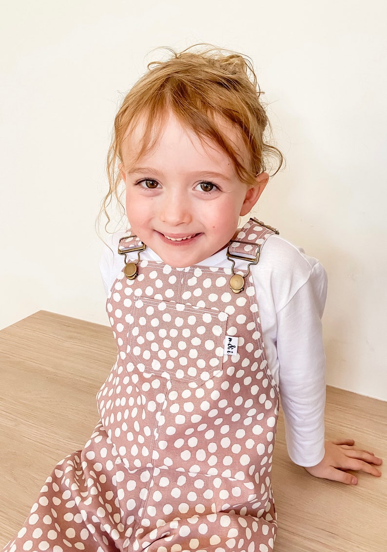 Handmade overalls, overalls, spots, kids overalls, drill cotton overalls, girls clothes, kids handmade clothing, Australian seller image 1