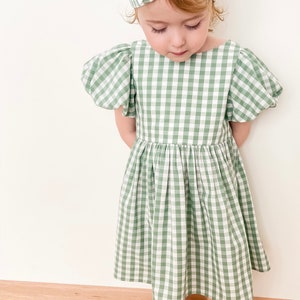 Handmade dress, party dress, gingham dress, puff sleeves, cotton dress, girls clothes, kids handmade clothing, Australian seller