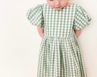 Handmade dress, party dress, gingham dress, puff sleeves, cotton dress, girls clothes, kids handmade clothing, Australian seller