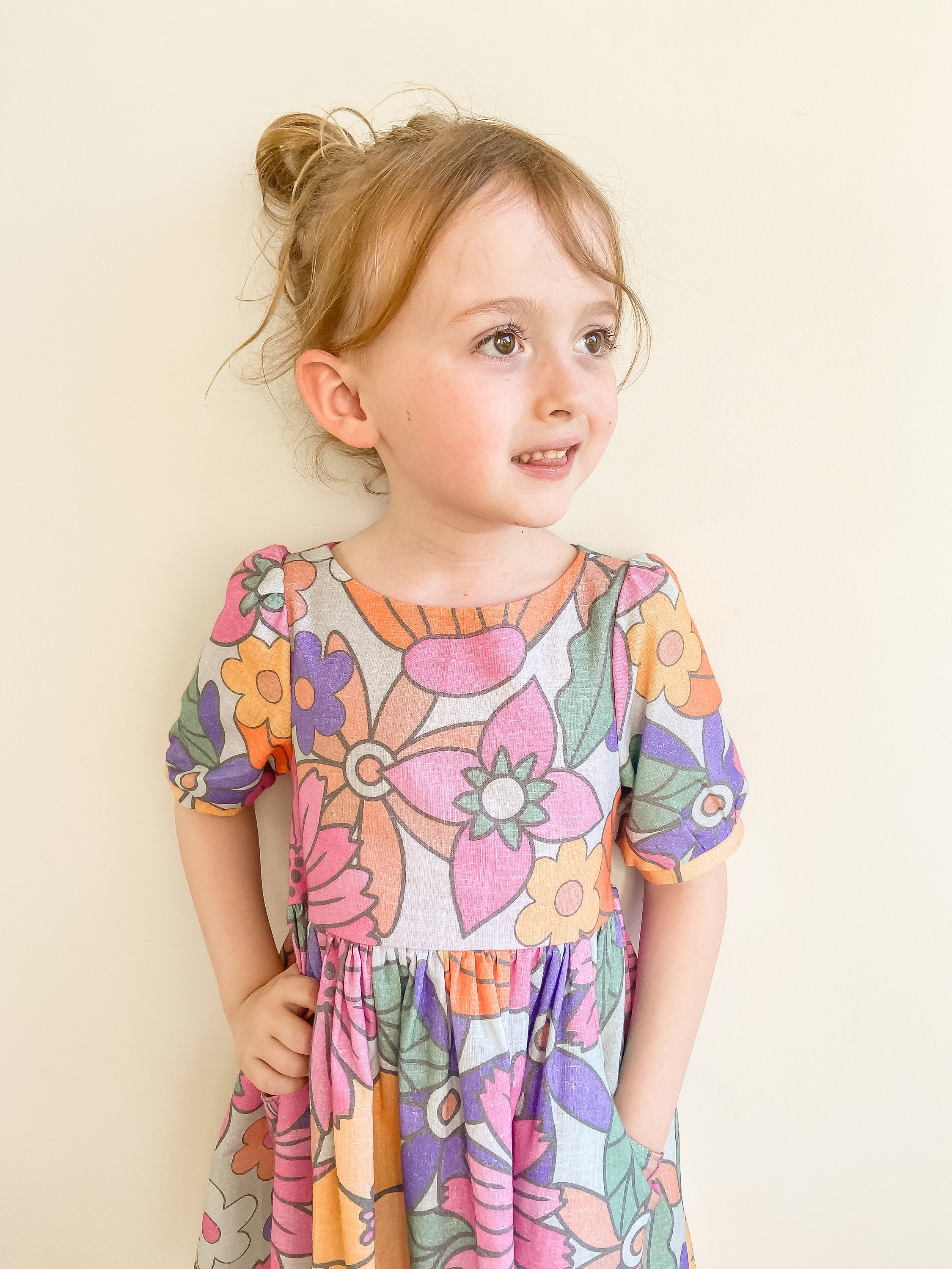 Handmade Dress, Party Dress, Floral Dress, Short Sleeves, Linen Dress