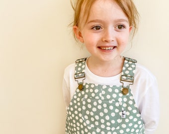 Handmade pinafore, pinafore, spots, kids overalls, drill cotton pinafore, girls clothes, kids handmade clothing, Australian seller