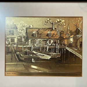 Lionel Barrymore Folienradierung: Safe Harbor. Schwarzer Rahmen mit Goldrand. Gerahmt von House Of Frames.