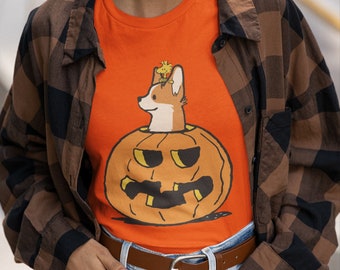 Halloween Corgi Peakaboo Pumpkin Unisex Jersey Short Sleeve Tee