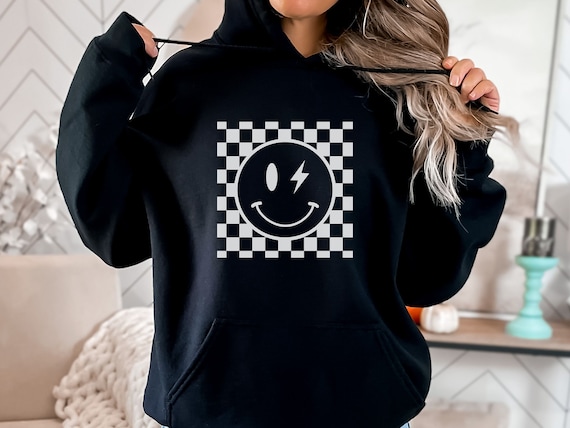 Checkered Hoodie Smiley Vans Style - Etsy