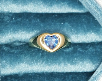 Gold Vermeil Sterling Silver Heart Ring: Cubic Zirconia Statement Ring