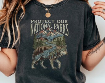ヴィンテージ ウルフ グラフィック Tシャツ 国立公園 シャツ レトロ 自然愛好家へのギフト 快適な色 ヴィンテージ ワイルドライフ Tシャツ