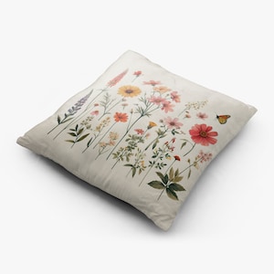 Floral Illustration Pillow: Botanical Accent Pillow