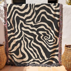 Zebra Print Woven Blanket Black and White Animal Print Throw Stylish Home Decor Gift