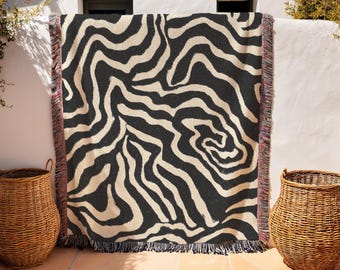 Zebra Print Woven Blanket Black and White Animal Print Throw Stylish Home Decor Gift