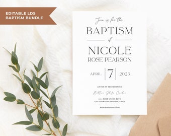 LDS Baptism Invites | LDS Baptism Programs | Edit In Canva | Picture | Printable Program | LDS Twin Baptism | Digital Download