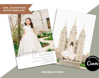 LDS Baptism Invitation | LDS Baptism Invitation Girl | Baptism Invitation Template | Baptism Invitations Girl | Edit in Canva