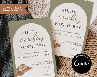 Cowboy-Babyparty-Einladung | Western-Babyparty | Rodeo Babyparty | Bearbeitbare Vorlage | In Canva | bearbeiten Sofort Download