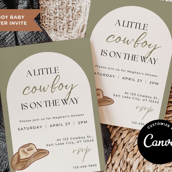 Cowboy Baby Shower Invitation | Western baby shower | rodeo baby shower | Editable Template | Edit in Canva | Instant Download