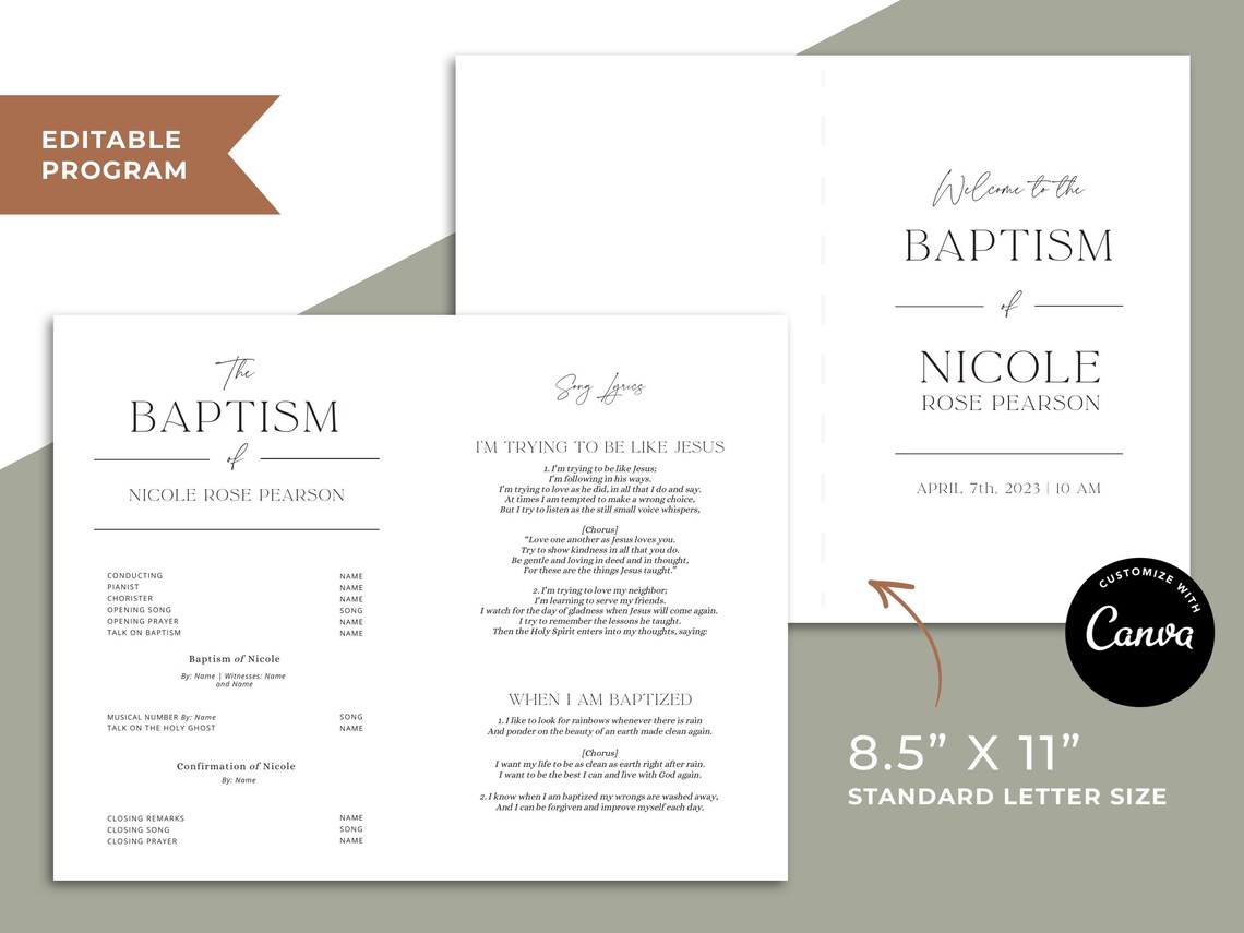 LDS Baptism Invites | LDS Baptism Programs | Edit in Canva | Picture ...