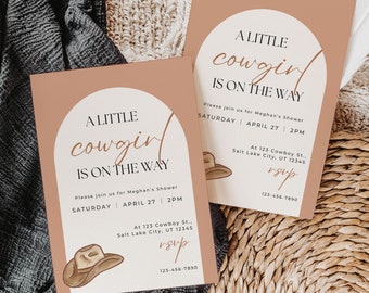 Cowgirl -Babyparty -Einladung | Western-Babyparty | Rodeo Babyparty | Bearbeitbare Vorlage | In Canva | bearbeiten Sofort Download