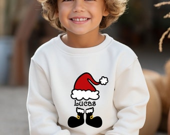 Custom Name Santa Boy Sweatshirt, Christmas Toddler Outfit, Christmas Gifts For Kids
