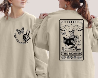 The Reader Tarot Card Sweatshirt, Skeleton Reading Sweatshirt, Book Lover Gift For Women, Book Lover Sweatshirt, Tarot Card Sweatshirt