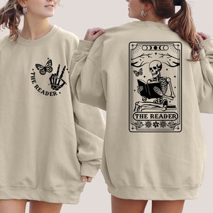 The Reader Tarot Card Sweatshirt, Skeleton Reading Sweatshirt, Book Lover Gift For Women, Book Lover Sweatshirt, Tarot Card Sweatshirt