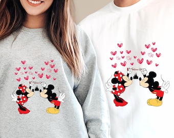Sudadera con Mickey y Minnie Love, suéteres para parejas, regalo de San Valentín para ella, sudadera con capucha de corazón, sudadera de San Valentín de Disneyland
