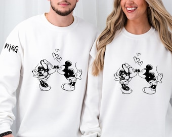 Personalized Mickey and Minnie Valentine Sweatshirt, Couple Sweatshirt, Customized Disneyland Valentine Sweater, Custom Initial Sweatshirt
