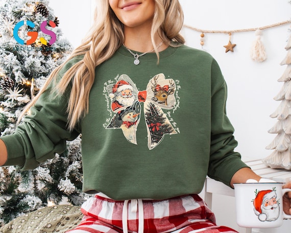 Chistmas Coquette Bow Sweatshirt, It's the Most Wonderful Time of the Year, Santa Claus Xmas Sweater,  Vintage Christmas Hoodie, Winter Gift