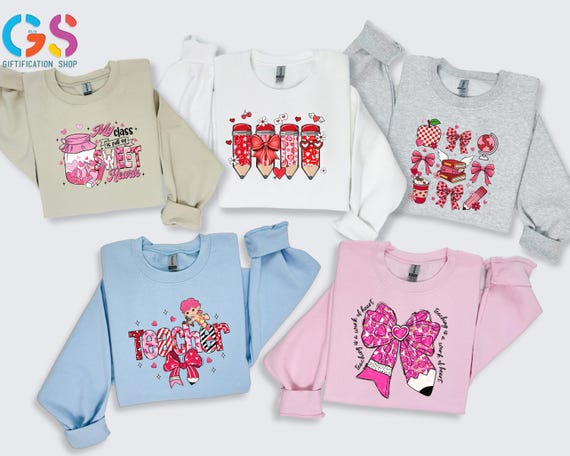 Valentines Day Teacher Matching Sweatshirt, Teaching Lover Sweater, School Appreciation Hoodie, Happy Heart Clothes