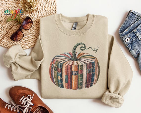 Fall Book Pumpkin Sweatshirt, Halloween Bookish Sweater, Book Lover Gift, Cozy Season Reader Hoodie, Librarian Gift