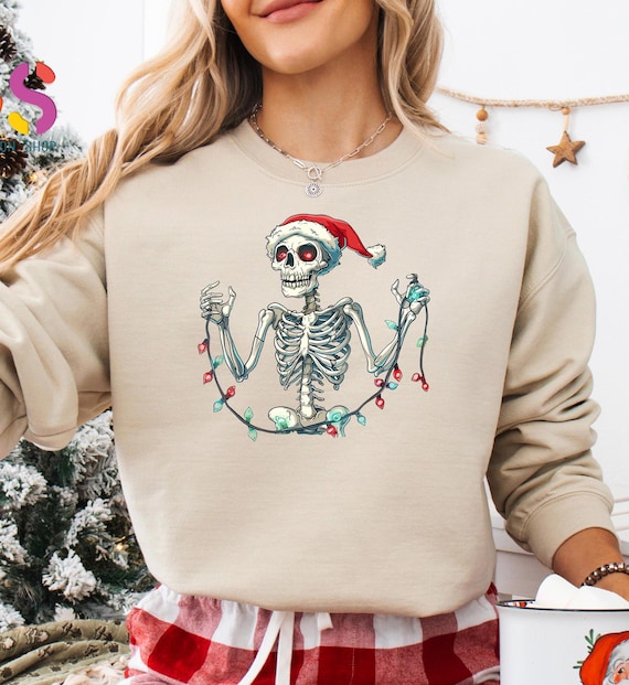 Skeleton Christmas Lights Sweatshirt, Santa Skeleton Sweater, Funny Christmas Sweatshirt, Unisex Christmas Hoodie, Christmas Gifts