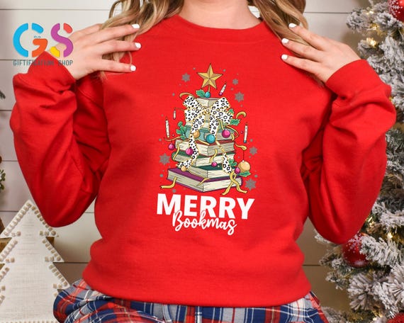 Merry Bookmas Sweatshirt, Christmas Bookish Sweater, Xmas Book Club Sweatshirt, Christmas Reader Hoodie, Book Lover Gift