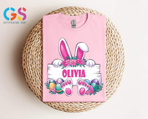 Custom Easter Bunny Name Frame Shirt, Personalized Easter Monogram Shirt, Spring Rabbit, Easter Bunny Shirt, Cute Rabbit Paw Easter Shirt