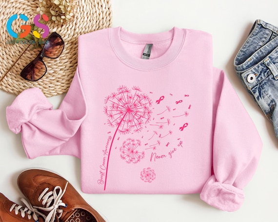 Dandelion Breast Cancer Sweatshirt,Breast Cancer Awareness Sweater, Never Giver Up Hoodie, Pink Ribbon Sweatshirt, Cancer Fighter Gift