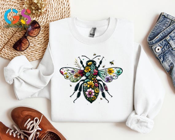 Funny Bee Sweatshirt, Floral Bee Sweater, Bee Lover Sweatshirt, Animal Lover Sweatshirt, Wildflower Sweater, Positive Sweatshirt, Be Kind