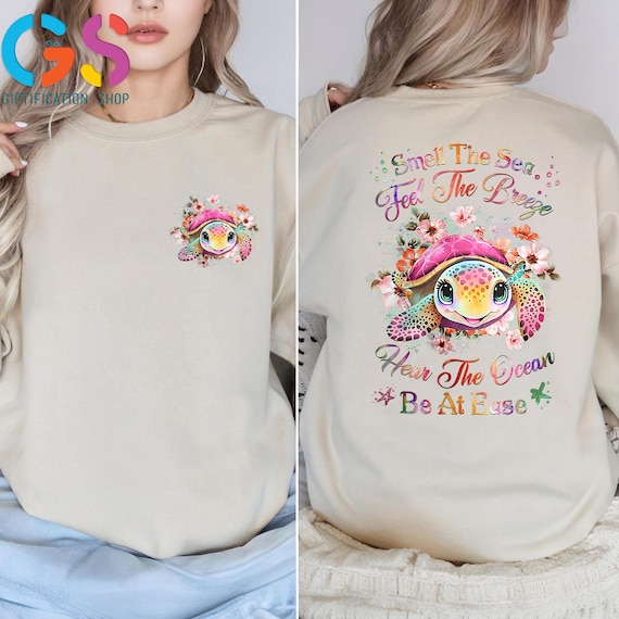 Tranquil Sea Turtle Sweatshirt, ‘Smell The Sea, Feel The Breeze’ Ocean, Floral Ocean Sweater, Respect the Local Sweatshirt, Nature Sweater