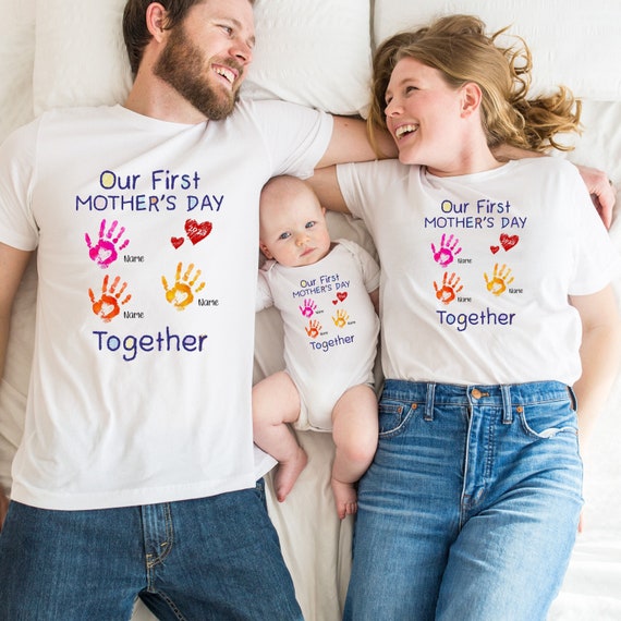 Our First Mother's Day Together Shirt, Family Name Shirt, Handprint Family,  Mom And Baby Matching Outfits, Mothers Day Matching Shirts