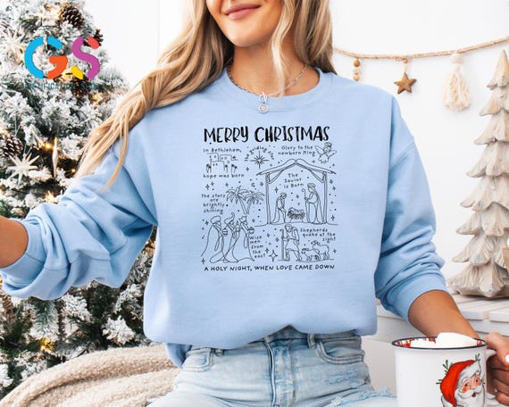 Christian Christmas Sweatshirt, Religious Scene Hoodie, Jesus Nativity Sweater, Faith Gift, Bible Verse Lover Clothing