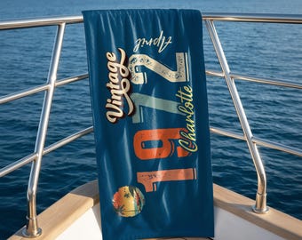 Personalized Vintage Birth Date Beach Towel, Custom Name Birthday Gift For Dad, Family Summer Vacation