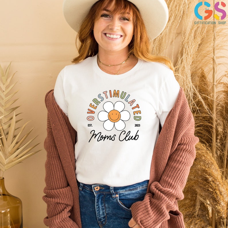 Overstimulated Moms Club Shirt, Trendy Mom Shirts, Cute Retro Shirt, Funny Mom t-shirt, Girly t-shirt, Trendy Mom Shirt,Gift For Mothers Day image 2