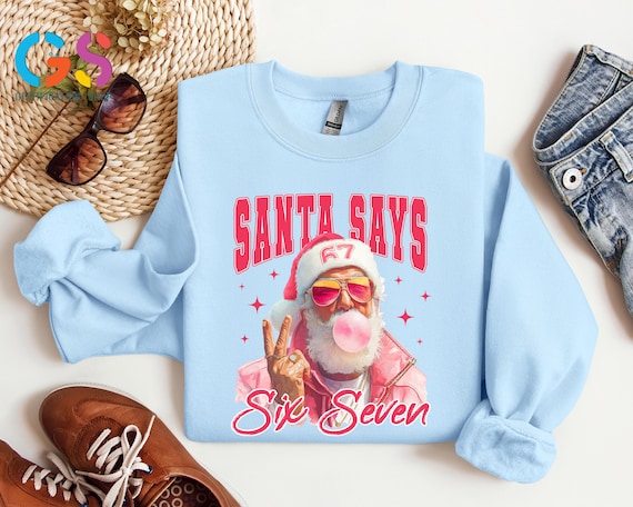 Funny Six Seven Meme Christmas Sweatshirt, Pink Santa Internet Joke Sweater, Christmas Funny Saying Hoodie, Social Media Humor Gift Gen Z