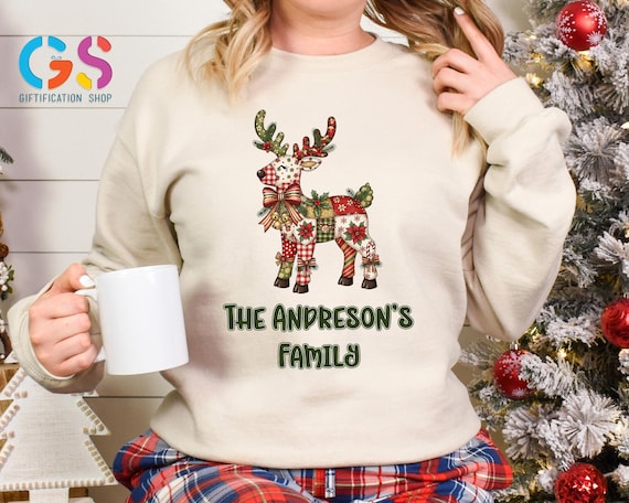 Custom Family Name Christmas Sweatshirt, Cute Reindeer Sweater, Christmas Vibes Hoodie, Christmas Gift for Family