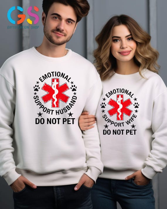 Emotional Support Husband Wife Matching Sweatshirt, Do Not Pet Medical Symbol Sweater, EMT Dog Lover Hoodie