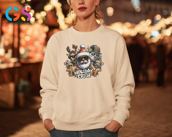 Black Santa And Holiday Crew Sweatshirt, African American Xmas Sweater, Merry Christmas Crewneck, Woman Clothing