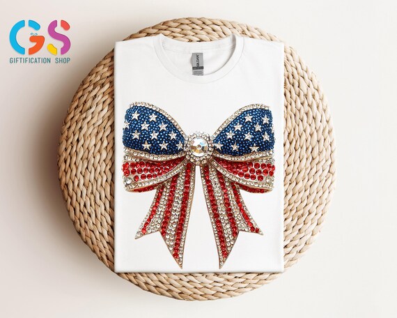 Faux USA Coquette Bow Shirt,USA Girly Shirt, Red White Blue Bow Shirt, 4th of July Shirt, Patriotic Shirt, America Shirt,Memorial Day Shirt