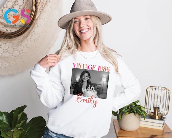 Vintage Birthday Sweatshirt, Custom Name And Photo Sweater, Personalized Happy 30ths 40ths 50ths Hoodie