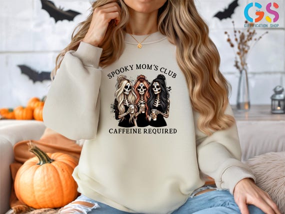 Spooky Mom Club Sweatshirt, Skeleton Mama Sweater, Mama Coffee Lover Sweatshirt, Halloween Mama Sweatshirt, Halloween Costume for Woman