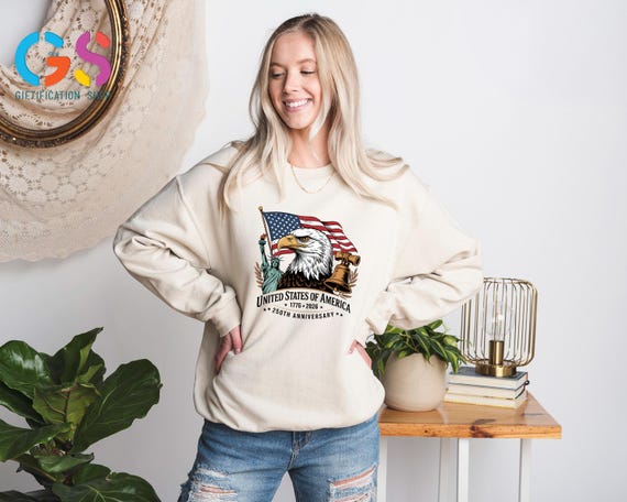 USA 250th Sweatshirt, American Flag Eagle Hoodie, Freedom Independence Day Sweater, Anniversary Gift