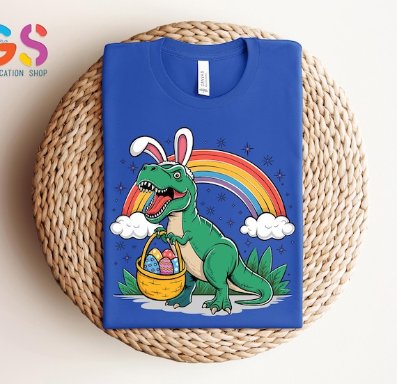 Dinosaur Easter T-shirt, Funny Dinosaur Bunny Tee, Rainbow Easter Clothing, Boy Easter Shirt, Easter gift for Toddler, Gift For Easter