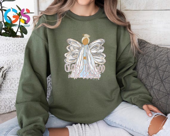 Glory to God Sweatshirt, Angel Sweater For Girls, Cute Christian Hoodie, Church Sweatshirt For Kids Girl, Religious Gift For Women